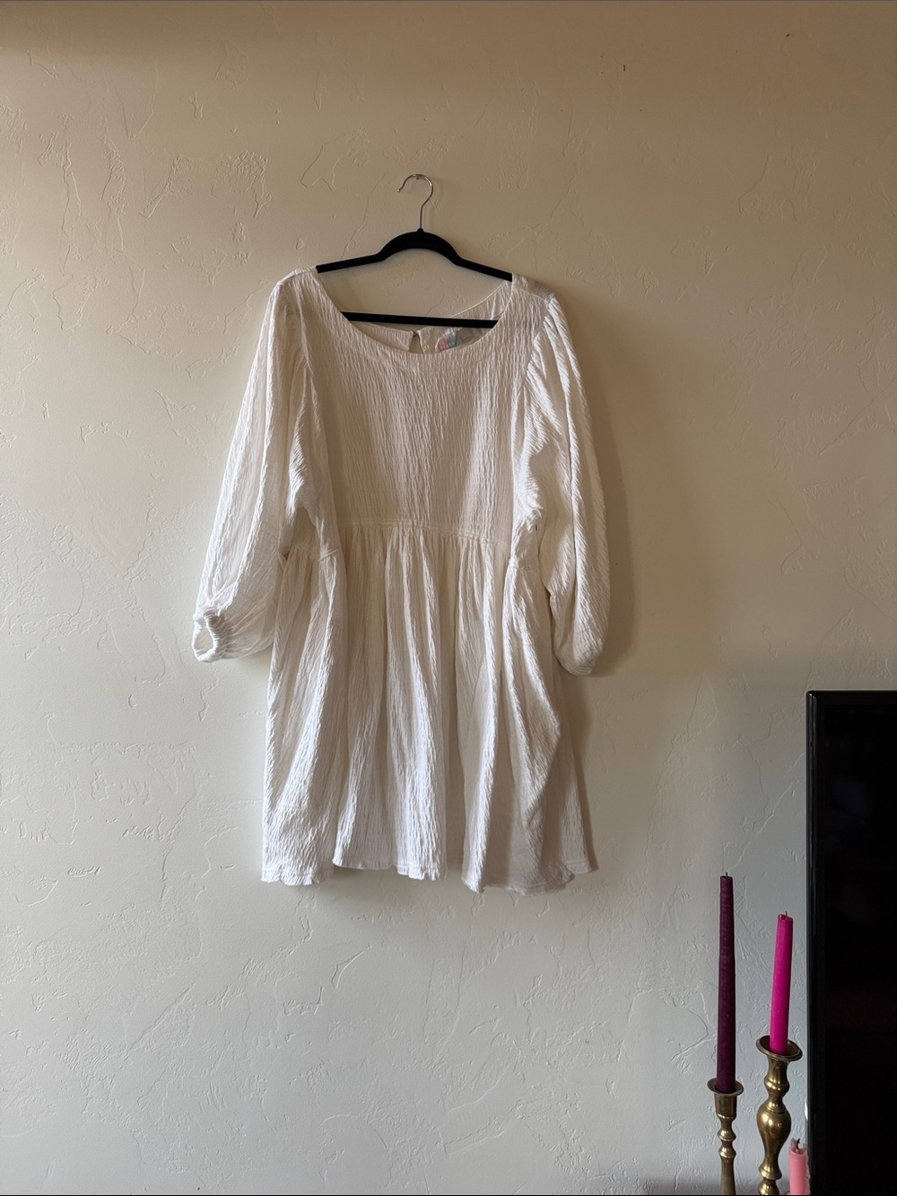 Relaxed Ivory Babydoll Tunic with Puff Sleeves